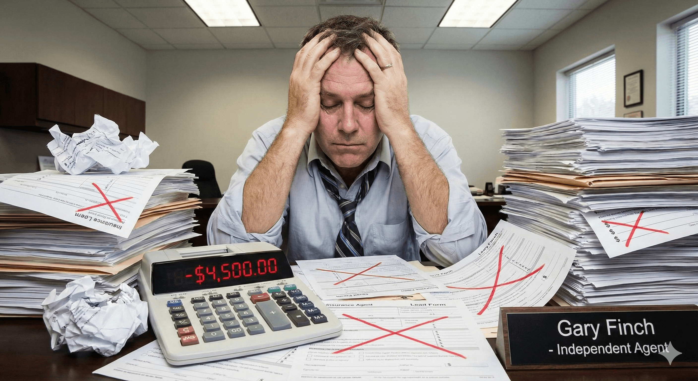 Insurance agent calculating losses from buying leads