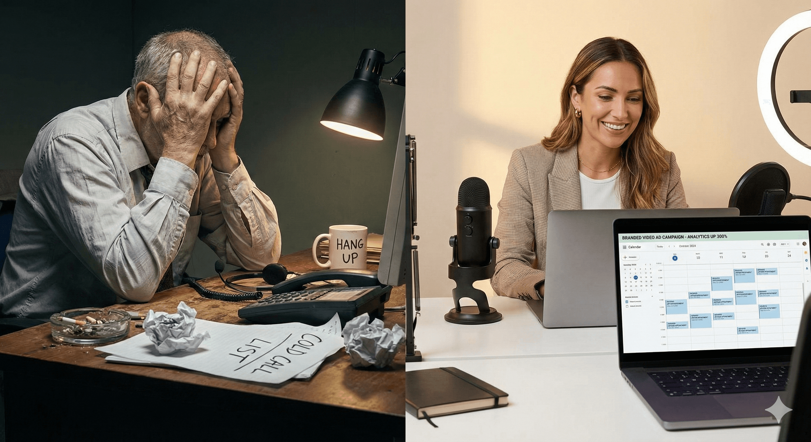 Financial advisor comparing traditional lead buying vs branded lead generation