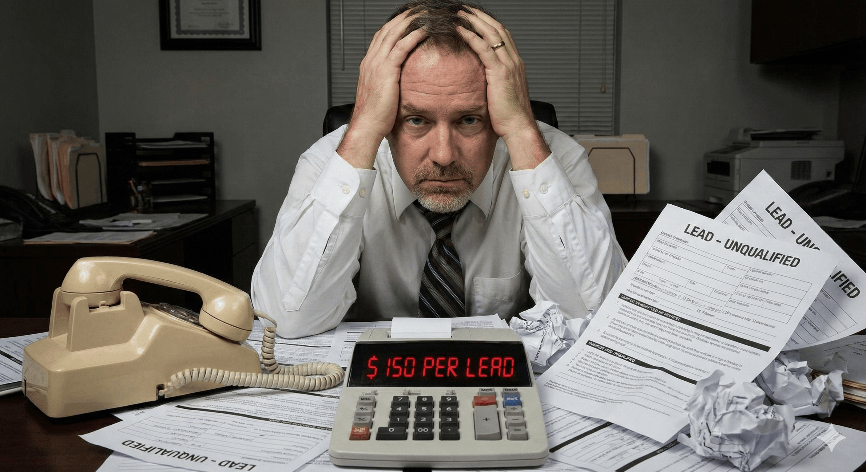 Frustrated annuity agent surrounded by unqualified leads