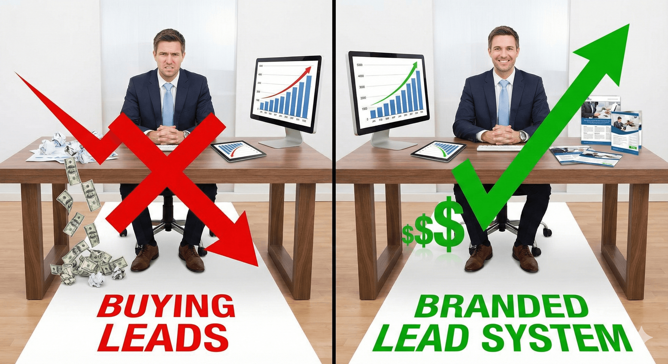 Financial advisor comparing buying leads vs building a branded lead system