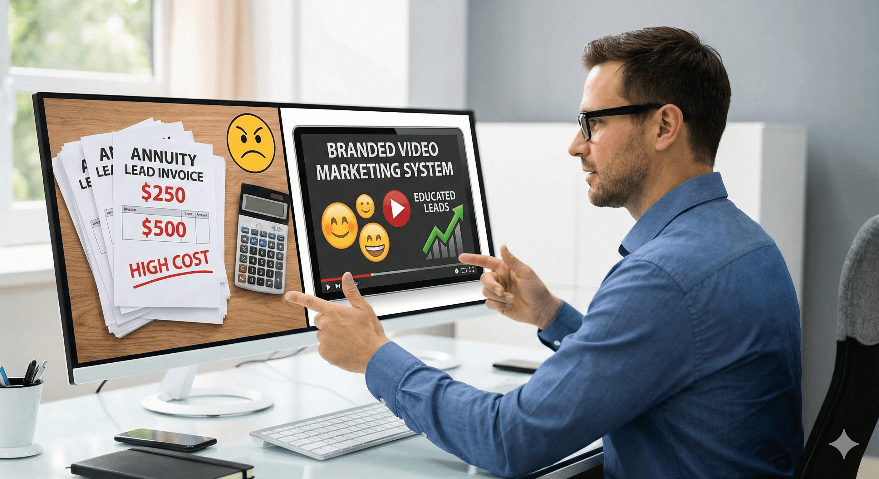 Financial advisor comparing expensive annuity leads vs branded lead generation