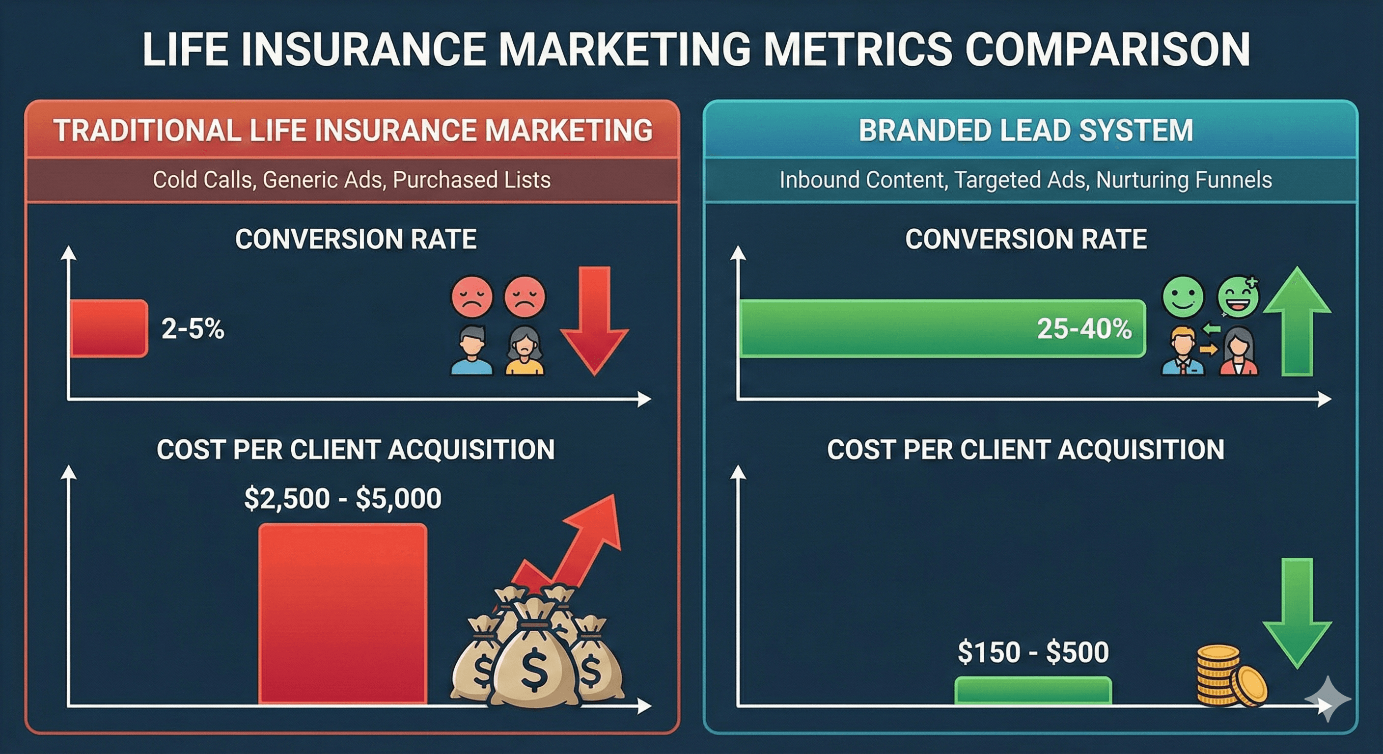 Comparison of traditional vs branded lead marketing metrics