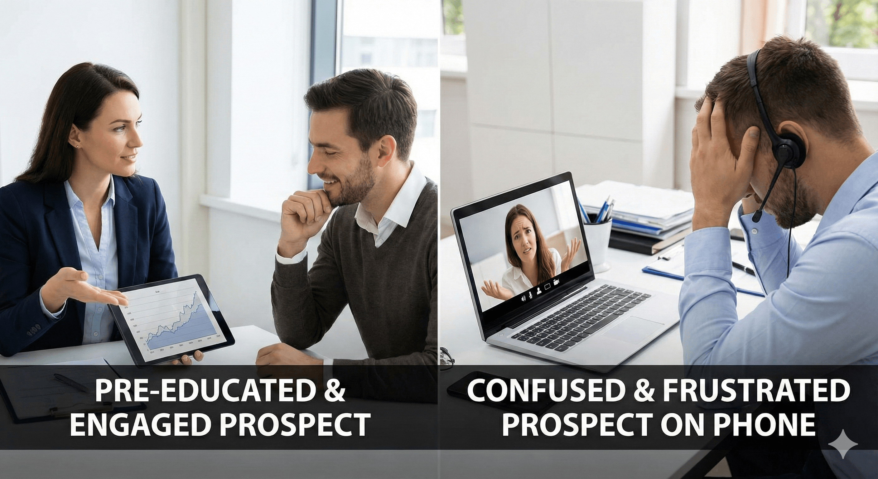 Insurance agent closing a pre-educated prospect vs struggling with cold leads