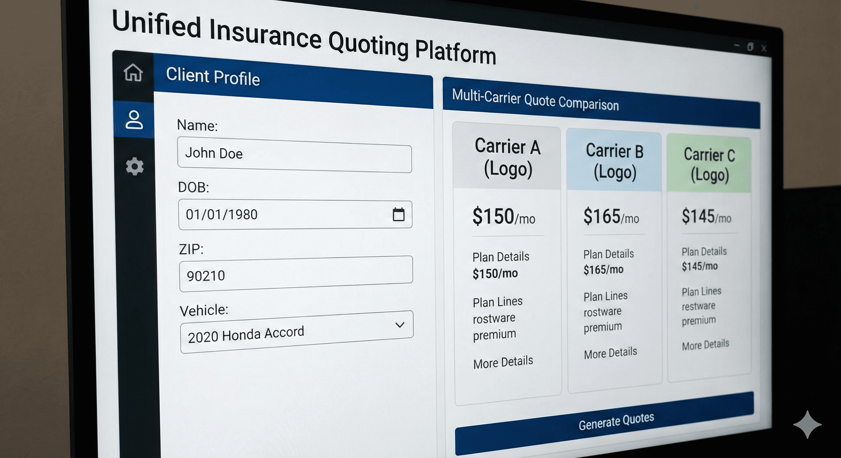 Insurance quoting software comparing multiple carrier quotes side-by-side